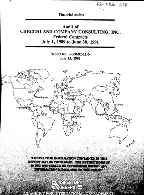 Audit of Checchi and Company Consulting, Inc. : federal contracts -- July 1, 1989 to June 30, 1991