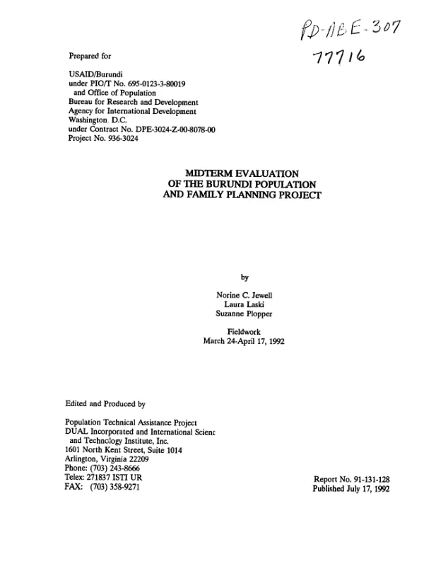Midterm evaluation of the Burundi population and family planning project