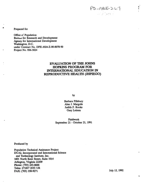 Evaluation of the Johns Hopkins program for international education in reproductive health (JHPIEGO)