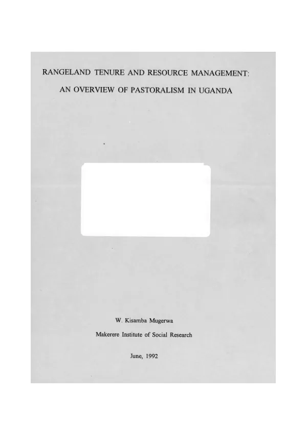 Rangeland tenure and resource management : an overview of pastoralism in Uganda