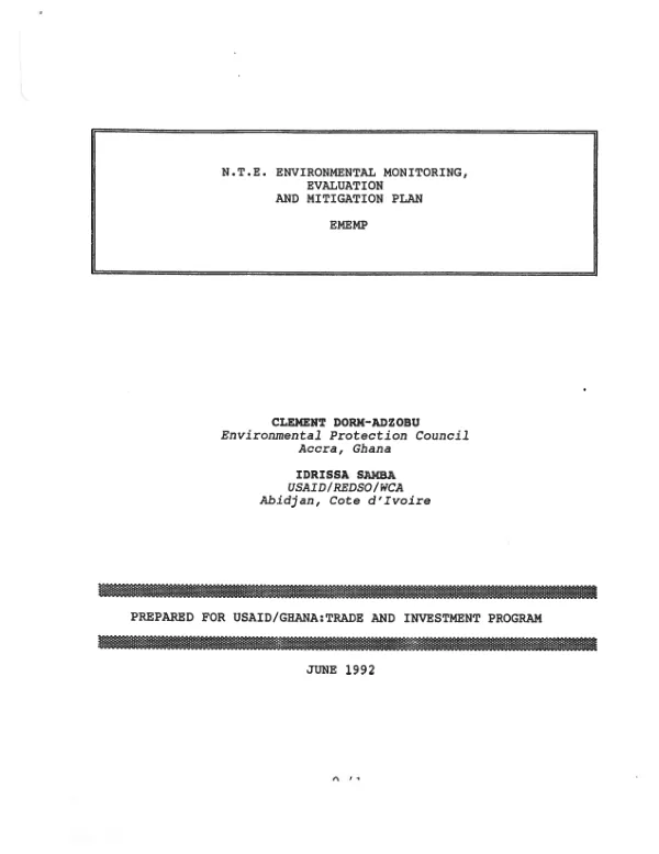 N.T.E. environmental monitoring, evaluation and mitigation plan, EMEMP