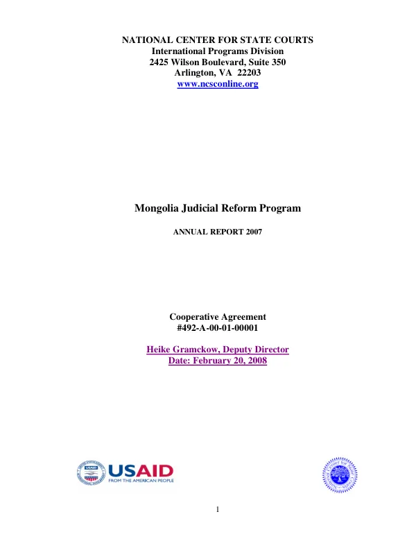 Mongolia judicial reform program : annual report 2007
