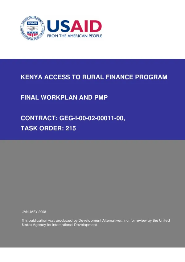 Kenya access to rural finance program final workplan and PMP contract : GEG-I-00-02-00011-00