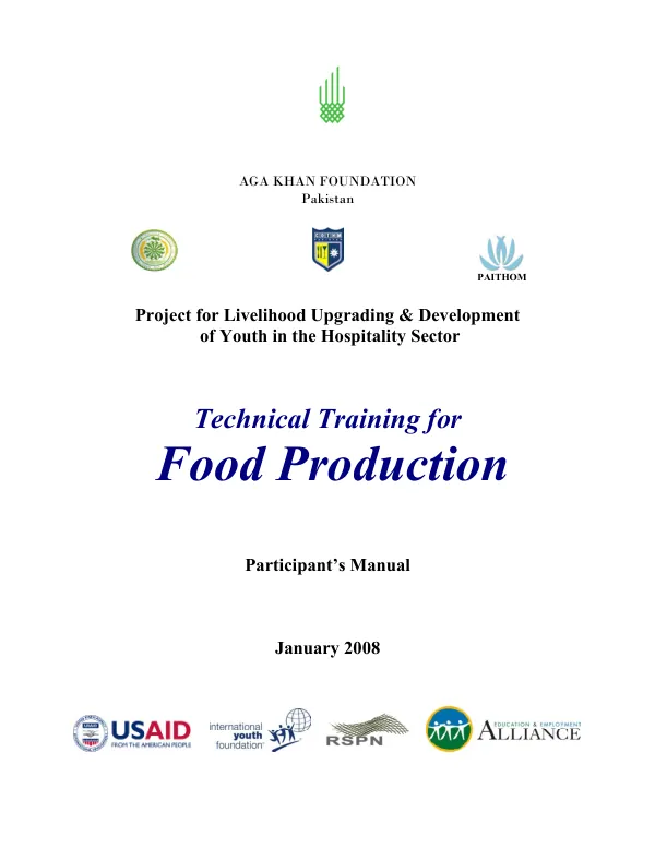 Project for livelihood upgrading & development of youth in the hospitality sector : technical training for food production -- participant"s manual