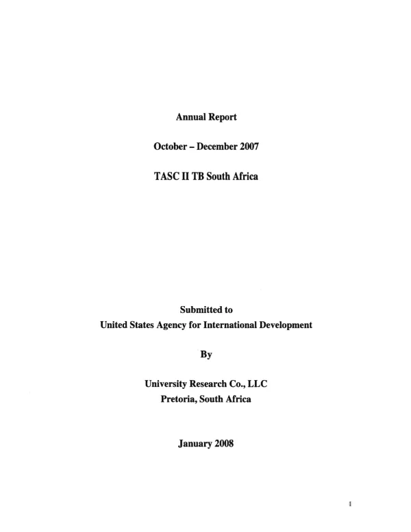 Annual report, October-December 2007 : TASC II TB South Africa