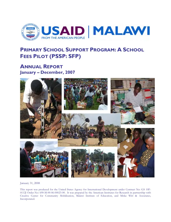 Primary school support program : a school fee pilot (PSSP:SFP) -- annual report, January-December 2007