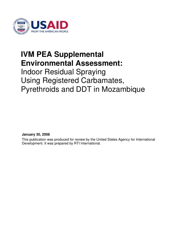 Environmental assessment for IRS using carbamates, pyrethroids and DDT for malaria control in Mozambique