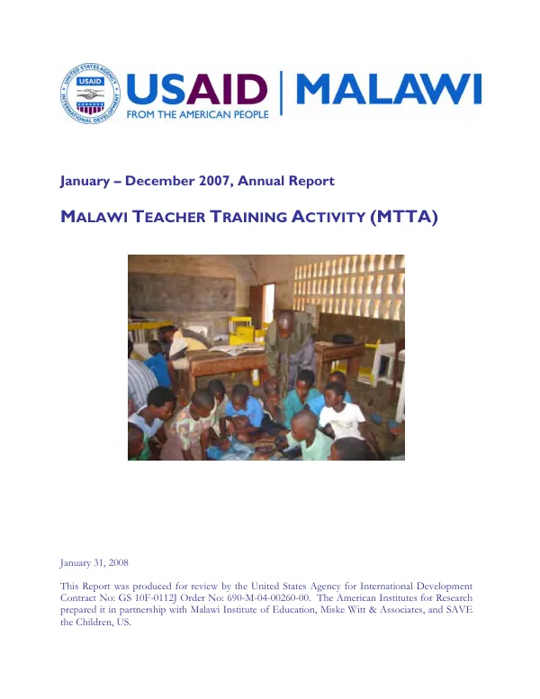 January-December 2007, annual report : Malawi teacher training activity (MTTA)