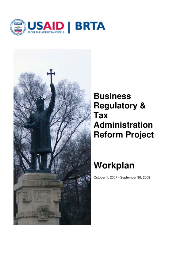 Business regulatory & tax administration reform project : workplan, October 1, 2007-September 30, 2008