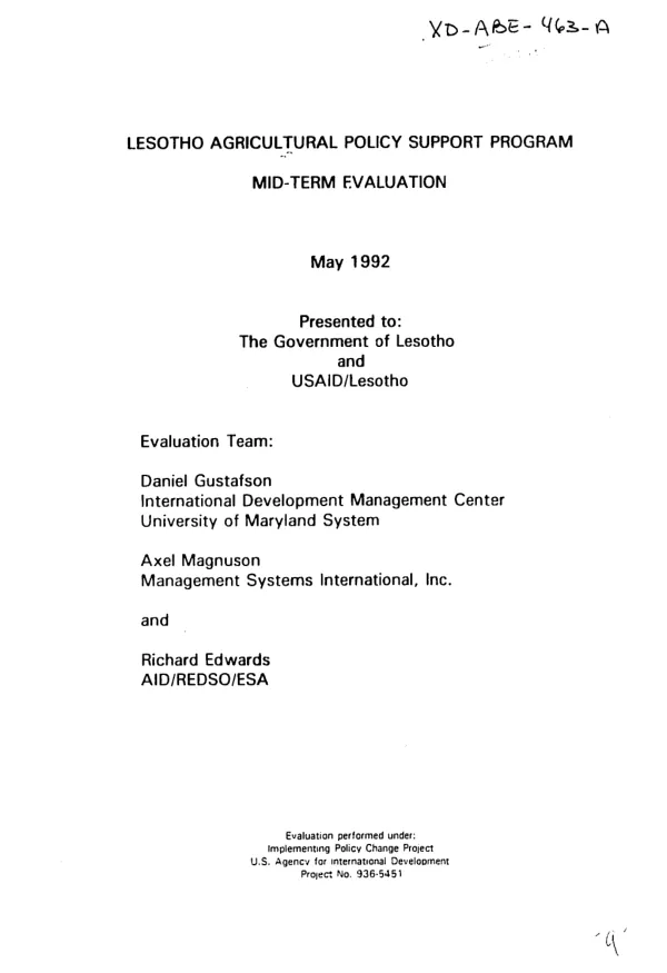 Lesotho agricultural policy support program : mid-term evaluation