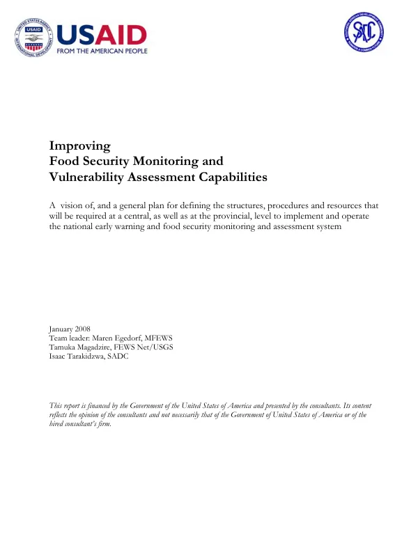Improving food security monitoring and vulnerability assessment capabilities
