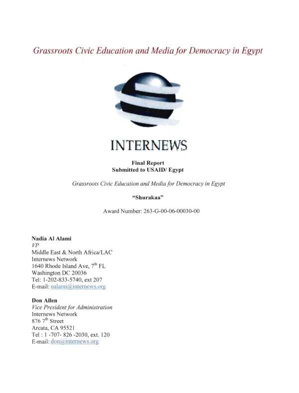 Grassroots civic education and media for democracy in Egypt : final report