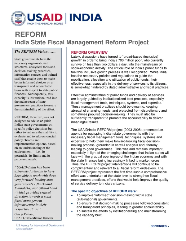 REFORM : India state fiscal management reform project