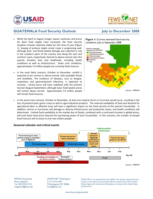 Guatemala food security outlook, July to December 2008
