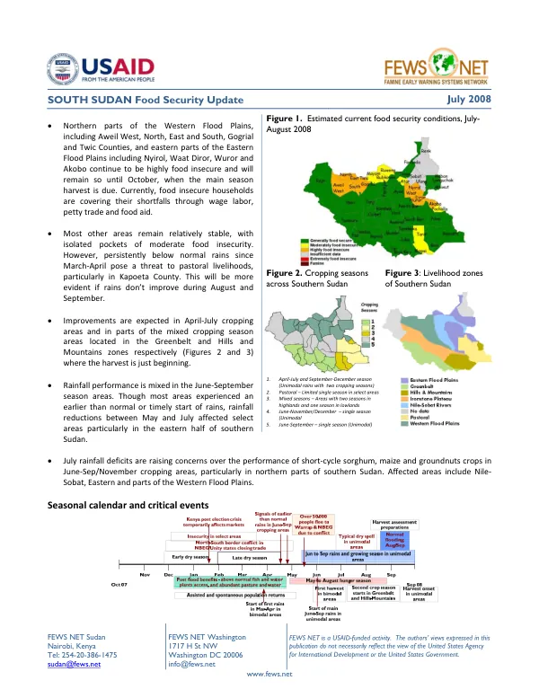 South Sudan food security update, July 2008