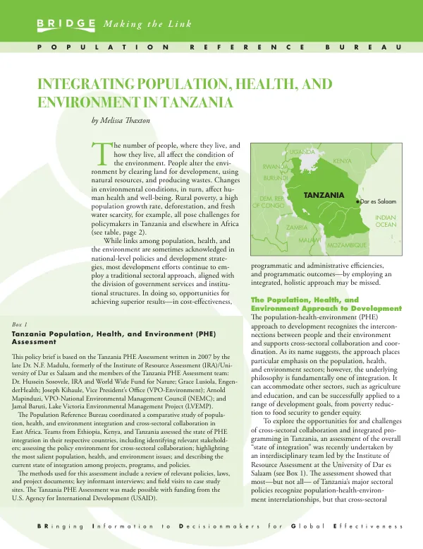 Integrating population, health, and environment in Tanzania