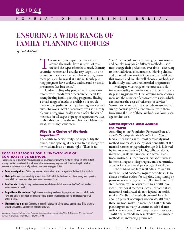Ensuring a wide range of family planning choices
