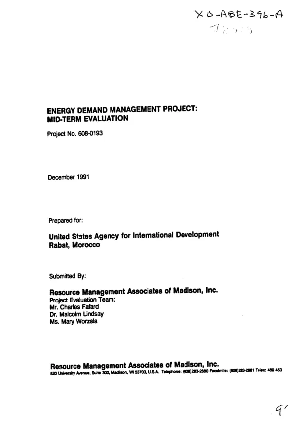 Energy demand management project : mid-term evaluation