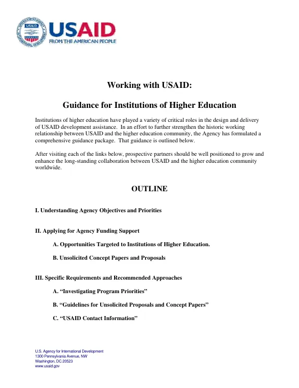 Working with USAID : guidance for institutions of higher education