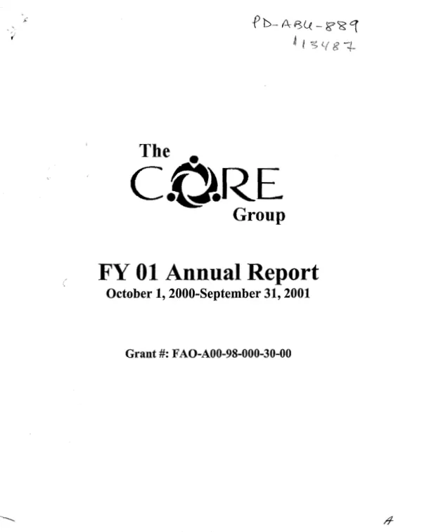 The CORE FY 01 annual report, October 1, 2000-September 31, 2001 -- grant # FAO-A00-98-000-30-00 [i.e. 669-A-00-98-00030-00]
