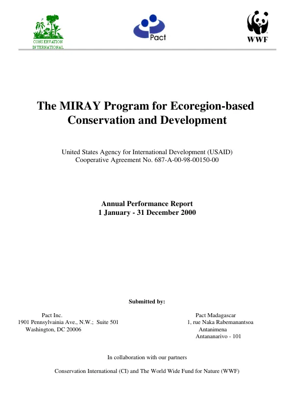 MIRAY program for ecoregion-based conservation and development : United States Agency for International Development (USAID) -- cooperative agreement no. 687-A-00-98-00150-00 : annual performance report, 1 January-31 December 2000
