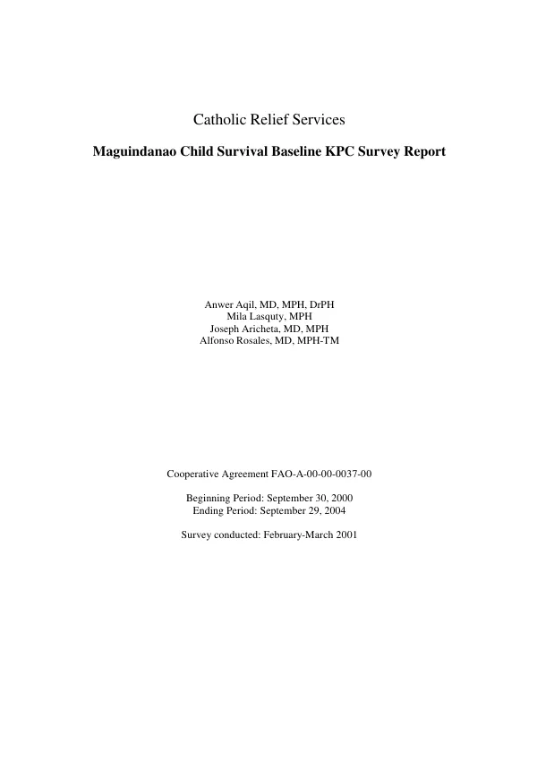Maguindanao child survival baseline KPC survey report