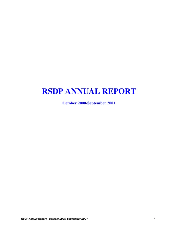 RSDP [rural service delivery program] annual report : October 2000-September 2001