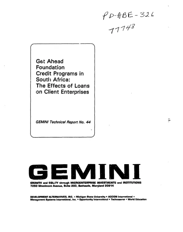 Get Ahead Foundation credit programs in South Africa : the effects of loans on client enterprises