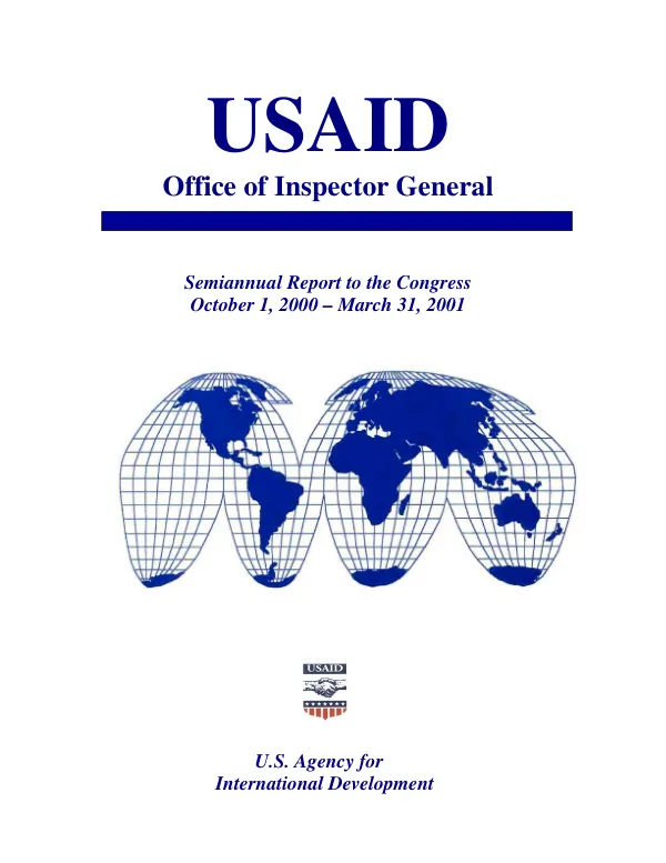 USAID, Office of the Inspector General : semiannual report to the Congress, October 1, 2000-March 31, 2001