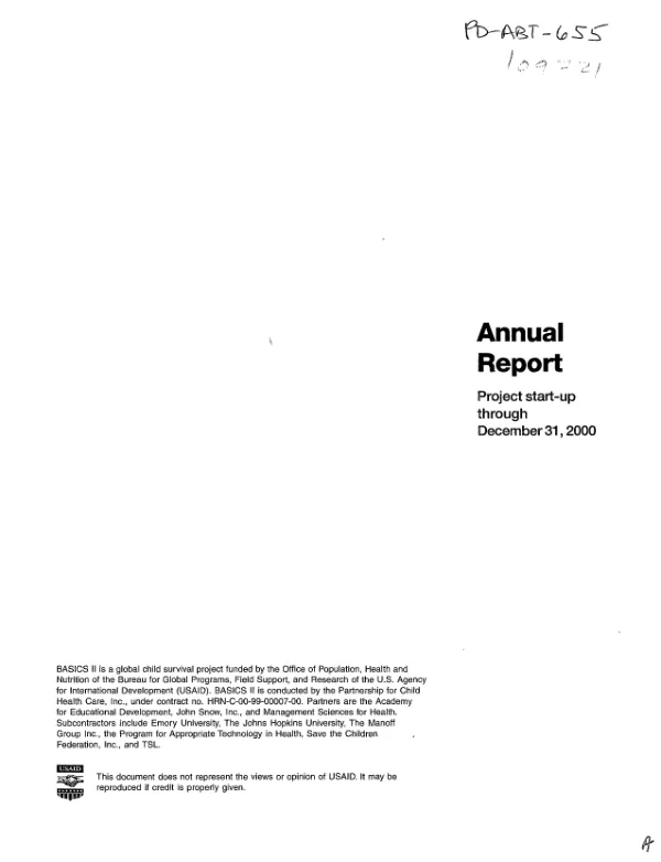 BASICS annual report : project start-up through December 31, 2000