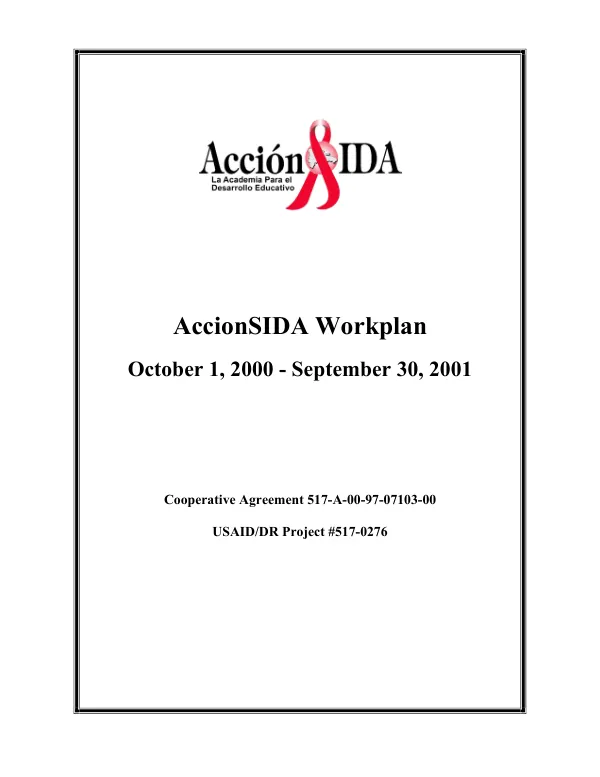 AccionSIDA workplan : October 1, 2000-September 30, 2001 -- cooperative agreement 517-A-00-97-07103-00 : USAID/DR project #517-0276