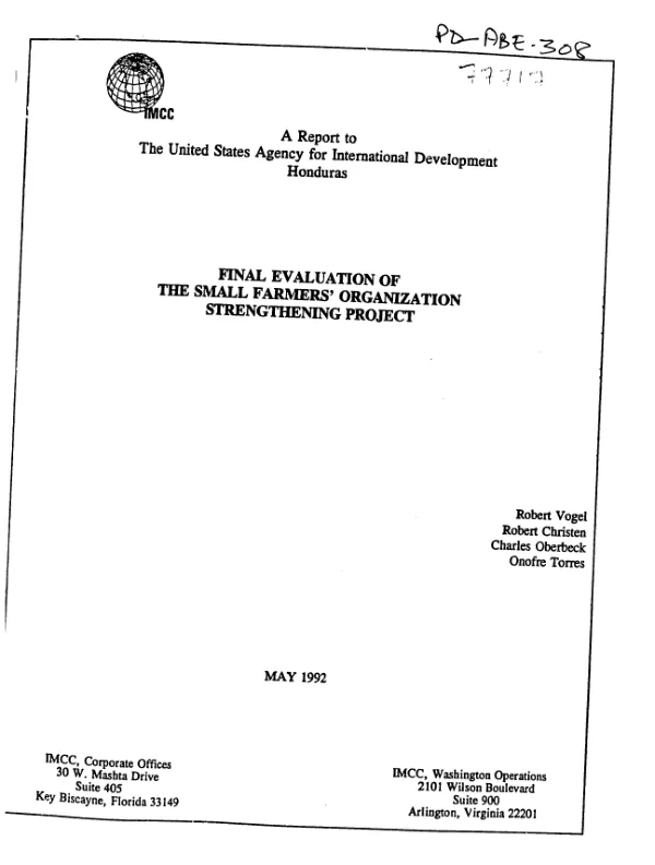 Final evaluation of the small farmers' organization strengthening project