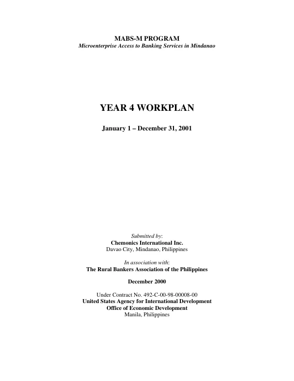MABS-M program, microenterprise access to banking services in Mindanao : year 4 workplan, January 1-December 31, 2001