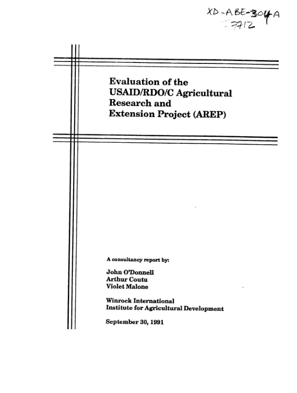 Evaluation of the USAID/RDO/C agricultural research and extension project (AREP)