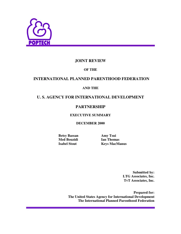 Joint review of the International Planned Parenthood Federation and the U.S. Agency for International Development partnership : executive summary