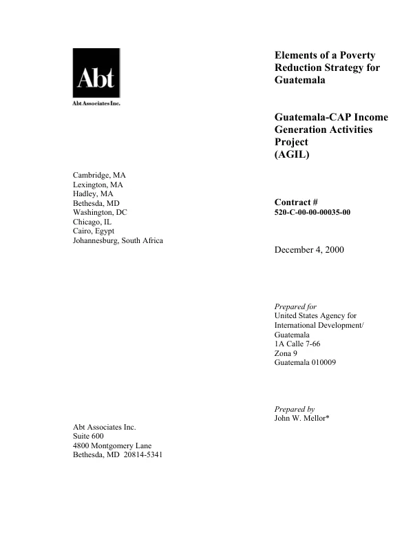 Elements of a poverty reduction strategy for Guatemala