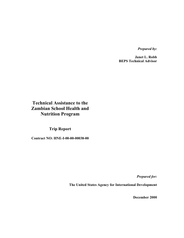 Technical assistance to the Zambian school health and nutrition program : trip report