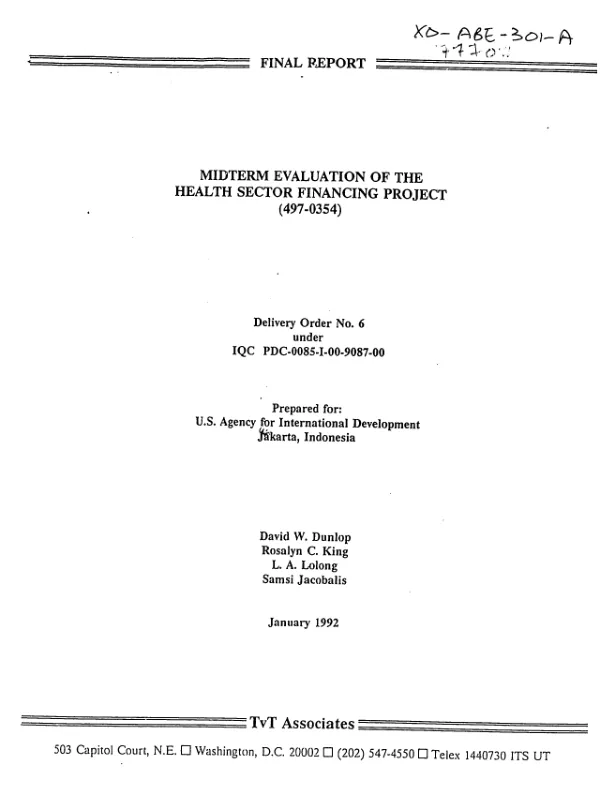 Midterm evaluation of the health sector financing project (497-0354)