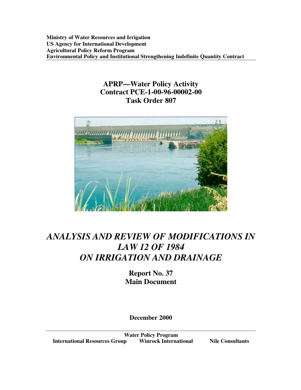 Analysis and review of modifications in Law 12 of 1984 on irrigation and drainage