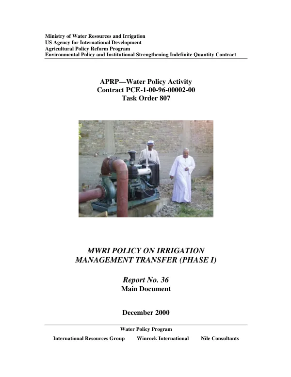 MWRI [Ministry of Water Resources and Irrigation, Egypt] policy on irrigation management transfer (phase I)