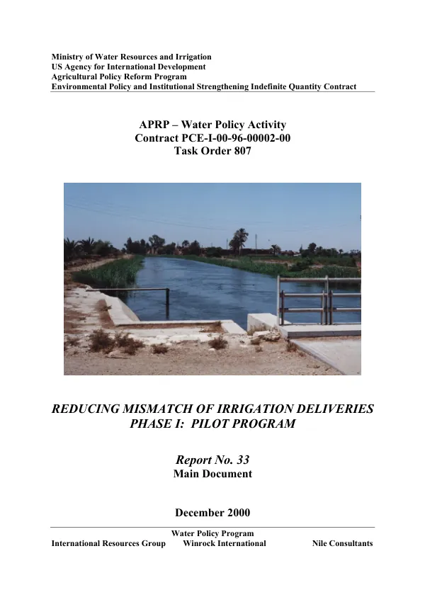 Reducing mismatch of irrigation deliveries : phase I -- pilot program