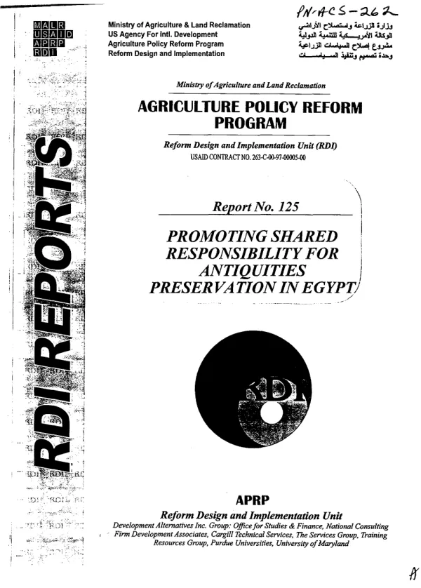 Promoting shared responsibility for antiquities preservation in Egypt : a strategy for reducing impacts associated with irrigated agriculture and other land uses