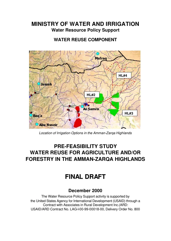 Pre-feasibility study : water reuse for agriculture and/or forestry in the Amman-Zarqa highlands