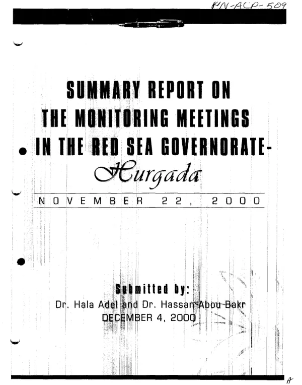 Summary report on the monitoring meetings in the Red Sea Governorate - Hurgada[, Egypt] : November 22, 2000