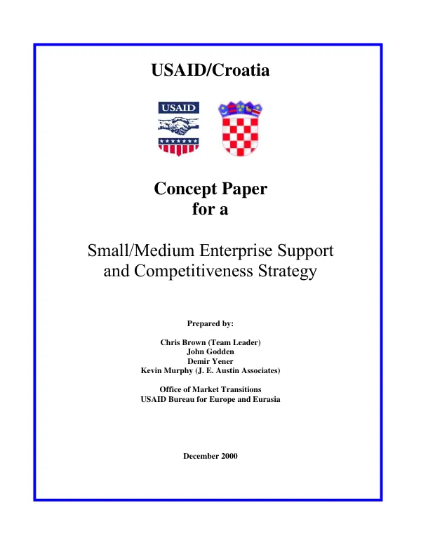 USAID/Croatia concept paper for a small/medium enterprise [SME] support and competitiveness strategy