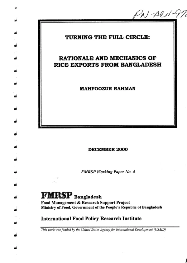 Turning the full circle : rationale and mechanics of rice exports from Bangladesh