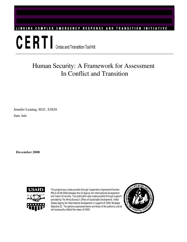 Human security : a framework for assessment in conflict and transition