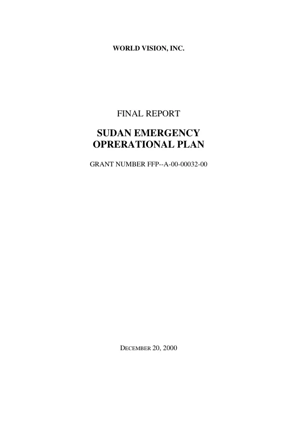 Final report : Sudan emergency operational plan