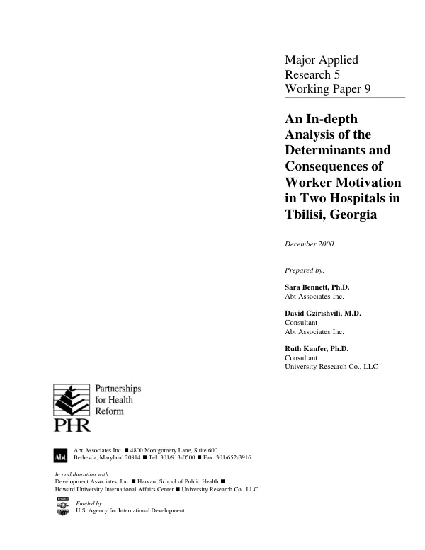 An in-depth analysis of the determinants and consequences of worker motivation in two hospitals in Tbilisi, Georgia