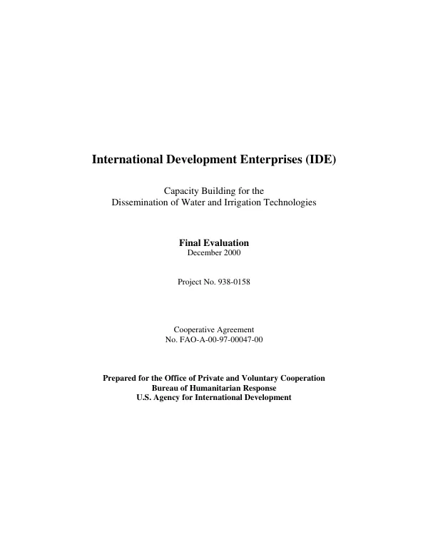 International Development Enterprises (IDE) : capacity building for the dissemination of water and irrigation technologies